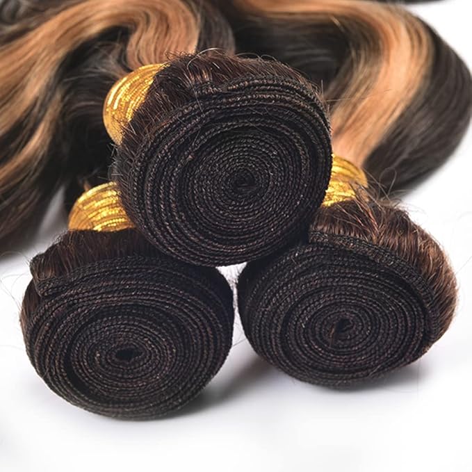 Light Brown Bundles Human Hair Highlight Body Wave Bundle Brazilian Virgin Remy Hair 3 Bundles 20 22 24 Inch Niegmeag 2 Tone Black and Light Brown Body Wave Bundle 300g
