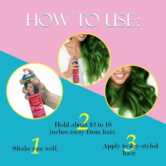 Jerome Russell Green Intense Spray-On Hair Color - Fast-Drying, Non-Sticky, Travel Size Vivid Hair Dye, 2.2 oz