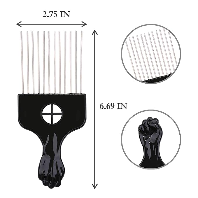 Hair Pick, Hair Comb, Metal Pick Comb, Detangle Wig Braid Hair Styling Comb, Black, 1 PACK