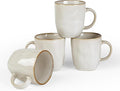 famiware Coffee Mugs Set of 4, Ocean Square 13oz Coffee Cup Set with Handle for Cocoa, Milk, Hot Chocolate, Stoneware Cups for Kitchen, Reactive Glaze, Microwave and Dishwasher Safe, Cappuccino White