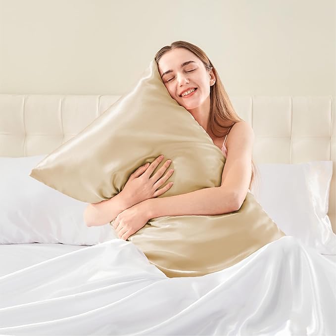 BEDELITE Satin Pillowcase with Zipper, Champagne King Size Pillow Cases Set of 2, Super Soft and Cooling Similar to Silk Pillow Cases, Gift for Women Men(20x40 Inches)