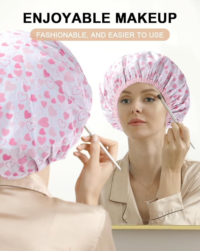 YIZIJIZI 2 Pieces Heat Cap for Deep Conditioning, Conditioning Cap Made of Aluminum Foil for Home and Salon Use, Hair Dyeing（Pink heart）