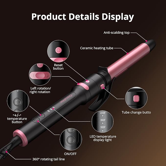 5 in 1 Automatic Rotating Curling Iron Set, CrazyMar Curling Wand Set - 5 Barrels (3/4,1,1/4 Inch) Dual Voltage Curling Wand for Professional Hair Styling, Travel, Ceramic Coating, Women Gifts