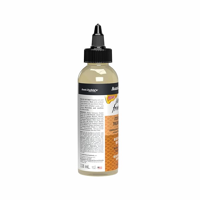 Aunt Jackie's Braid + Twist Collection Scratch Free Zone Itch & Tension Treatment Serum – Relieve Dry, Itchy Scalp with Witch Hazel, Biotin, and Honey – 4 fl oz