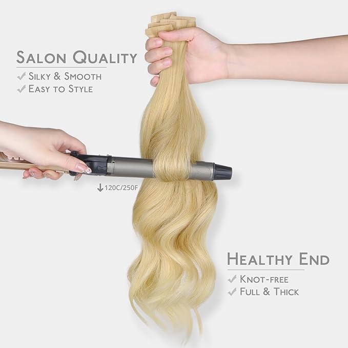 WENNALIFE Invisi Edge Tape in Hair Extensions Human Hair, 16 Inch 50g 20pcs Light Blonde Highlighted Golden Blonde Invisible Luxury Remy Hair Extensions Natural Seamless Injected Tape Ins Straight