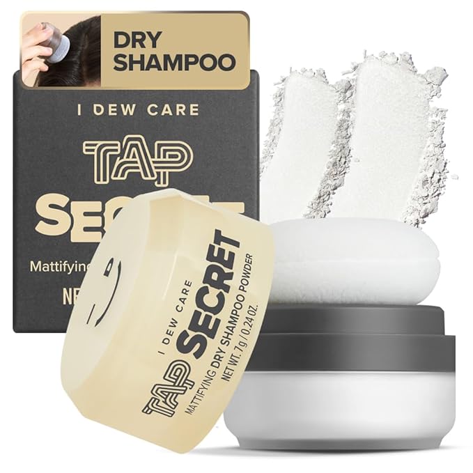 I DEW CARE Tap Secret Dry Shampoo Powder with Biotin - Tap Secret Original | Strengthening & Volumizing, Refillable, Travel size, Non-aerosol, Brunette, Korean Ginseng, Stocking Stuffers, 0.24 Oz