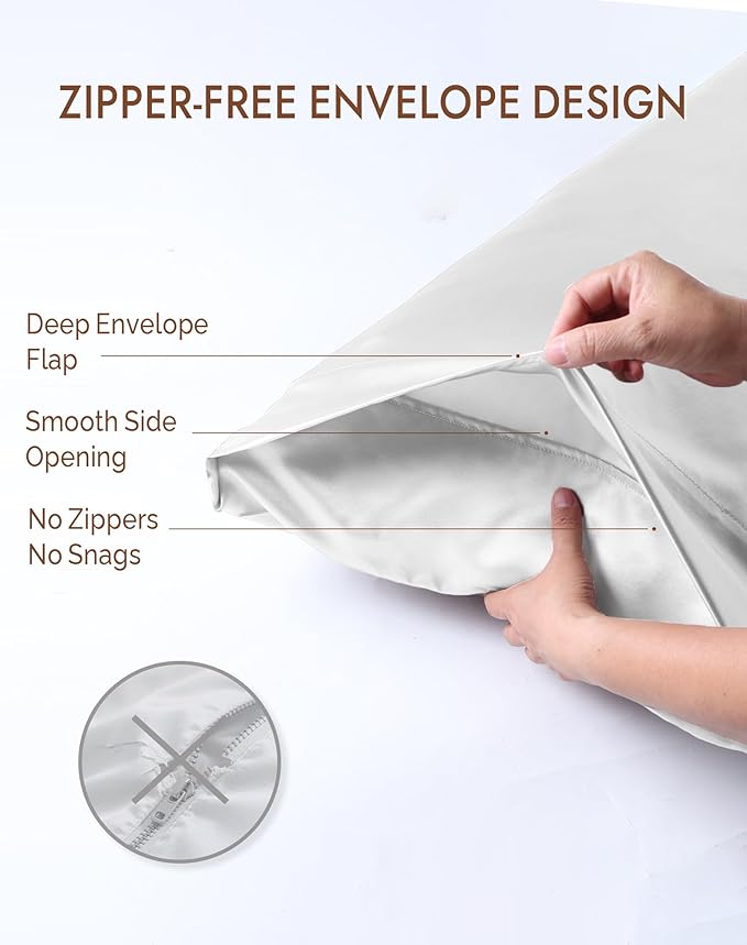 SilkSilky 100% Mulberry Silk Pillowcase - Pure 22 Momme High-Grade 6A Fibers for Hair & Skin, Envelope Closure, Natural, Organic, Breathable & Cooling Pillow Case (King, White)
