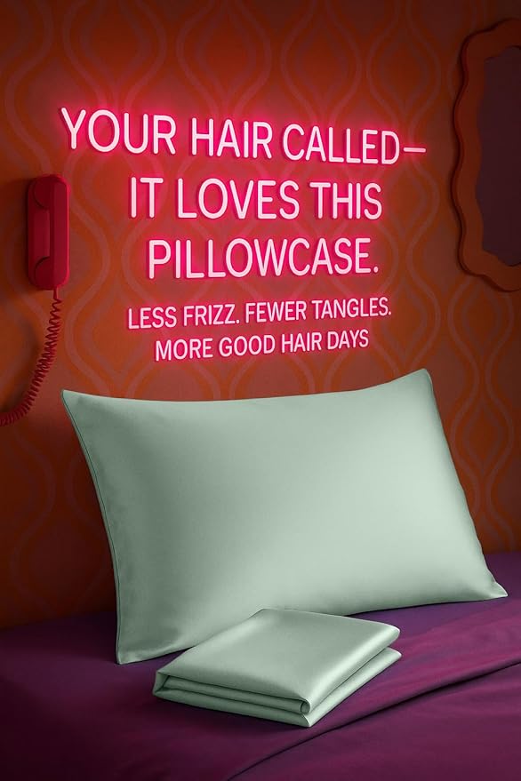 BLISSFORD Satin Pillowcase with Zipper, for Hair and Skin Care, Feels Soft and Cool Like a Silk Pillowcase, Satin Pillow Cases 2 Pack, Slik Pillow Cover, Mint - Queen Size, Set of 2
