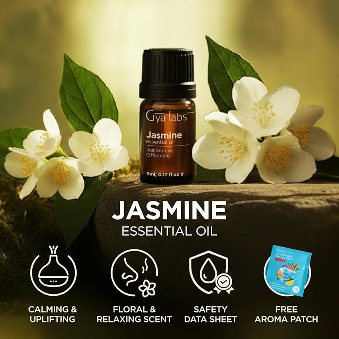 Gya Labs Jasmine Essential Oil - 0.17 Fl Oz - for Hair, Skin, Diffuser, Aromatherapy & DIY Candle Making Scent