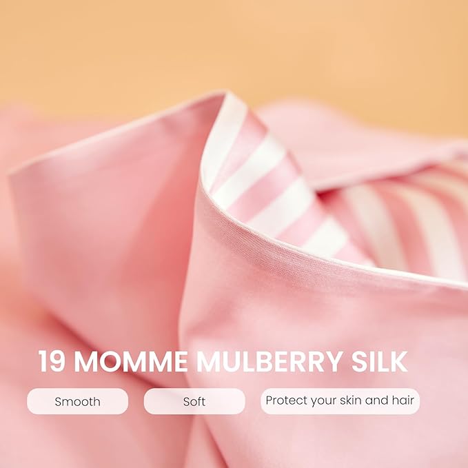 THXSILK Mulberry Silk Pillowcase for Hair and Skin Health, Grade 6A+ Mulberry Silk Pillowcase with Hidden Zipper, Soft and Breathable, 1pc (Queen 20"x30", Pink White Stripes)