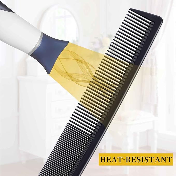 4 Pieces Combs for Women and Man, Premium Black Carbon Fiber Hair Comb Set for Teasing and Parting, Professional Combs for Hair Stylist, Fine and Wide Tooth Styling Comb for All Hair Types