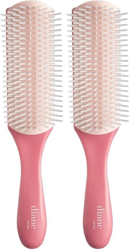 Diane Pro Nylon Pin Styling Hair Brush for Detangling, Separating, Shaping and Defining Wet Thick or Curly Hair, Glides Through Tangles with Ease (Pack of 2)