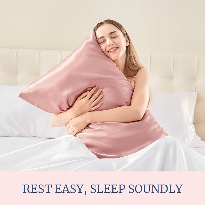 BEDELITE Satin Pillowcase for Hair and Skin, Super Soft and Cooling Similar to Silk Pillow Cases 2 Pack with Envelope Closure, Gift for Women Men(20"x40" King Size, Rose Pink)