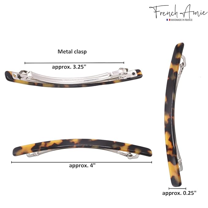 French Amie Long and Thin Large 4" Celluloid Automatic Handmade Hair Clip for Girls Strong Hold No Slip Grip Hair Claw Clips for Women, Made in France (Tokyo)