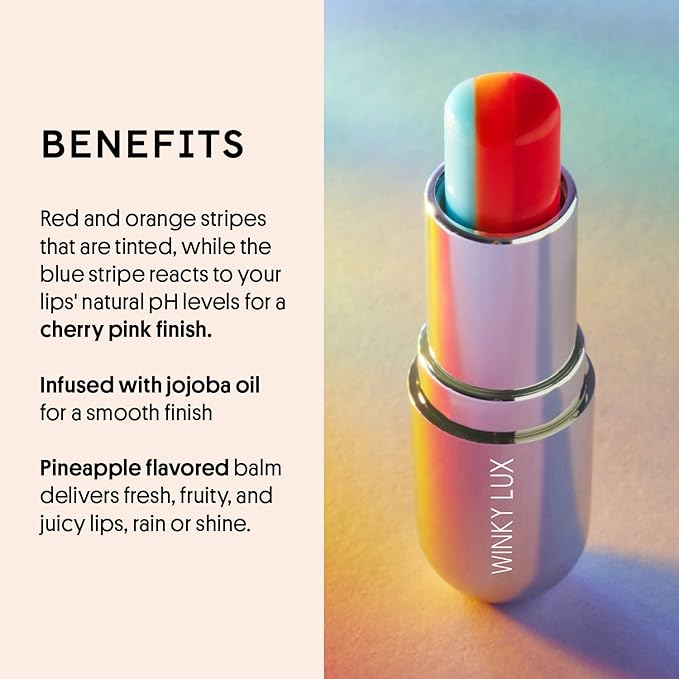 Winky Lux Rainbow Tri-Color Tinted Lip Balm – Hydrating Lip Care with Jojoba Oil & Vitamin E, Sheer Pink Tint, Moisturizes and Softens Dry Lips