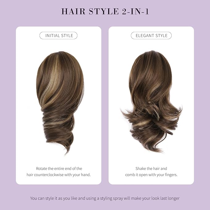 Claw Clip Ponytail Extension - 12 Inch Short Ponytail Extension, Curly Pony Tails Hair Extensions, Synthetic Hair Extensions Ponytail, Clip On Ponytails for Women (Color: Dark Chocolate Brown)