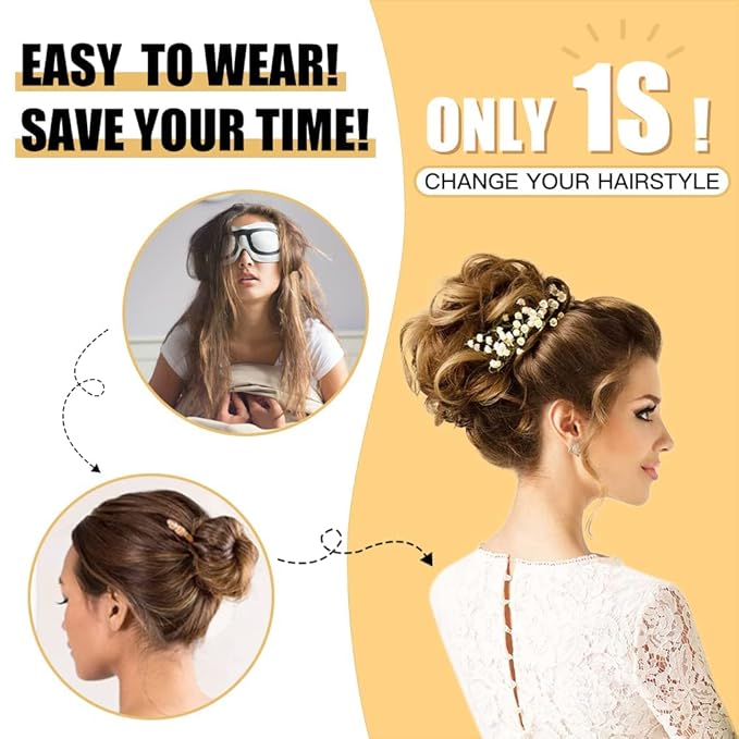 HMD Tousled Updo Bun Messy Bun Hair Piece Ponytail Bun With Elastic Rubber Band Updo Synthetic Hairpieces for Women