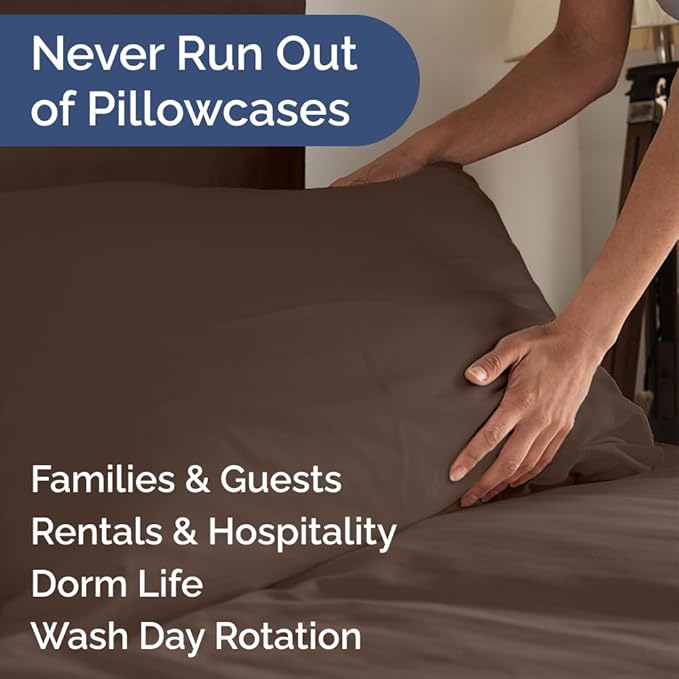 Standard Pillow Cases Set of 10 - Ultra Soft Hotel Quality Pillowcase Covers - Comfy, Cozy & Wrinkle Free - Shrink, Stain and Fade Resistant - Machine Washable Pillow Protectors - 10 Pcs Set - Brown