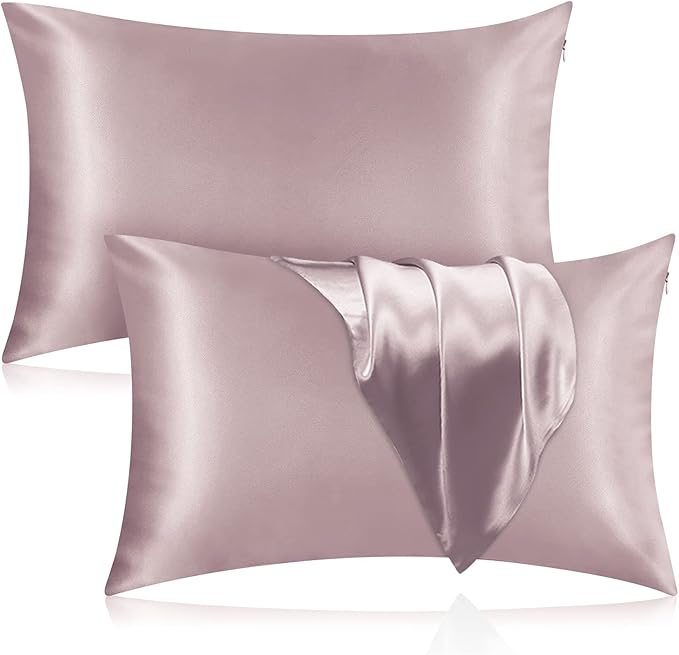 Silk Pillowcase for Hair and Skin, 2 Pack 100% Mulberry Silk Pillowcase 25 Momme, 600 Thread Count, Both Side Pure Silk Pillow Cover with Hidden Zipper (ApricotGray, King 20''×36'')