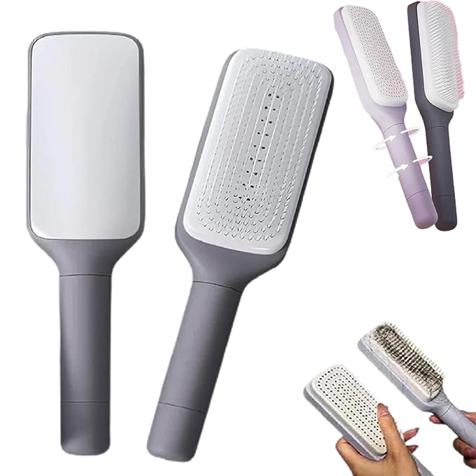 Anti-Static Self Cleaning Hair Brush,Easy Clean Retractable Hair Brush,Cleaning Retractable Massage Comb for Effortless Hair Removal and Cleaning (Grey)
