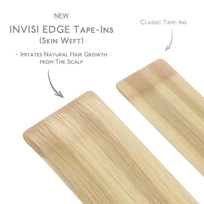 WENNALIFE Invisi Edge Tape in Hair Extensions Human Hair, 24 Inch 30g 10pcs Light Blonde Highlighted Golden Blonde Invisible Luxury Remy Hair Extensions Natural Seamless Injected Straight Extensiones