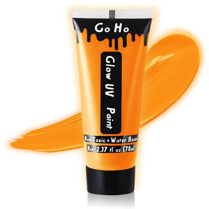 Go Ho Neon Gold Body Paint Washable(2.37oz,70ml),under UV Blacklight Neon Face Paint,Water Based Neon Fluorescent Golden Face Paint for Adults Children SFX Cosplay Costumes Halloween Makeup