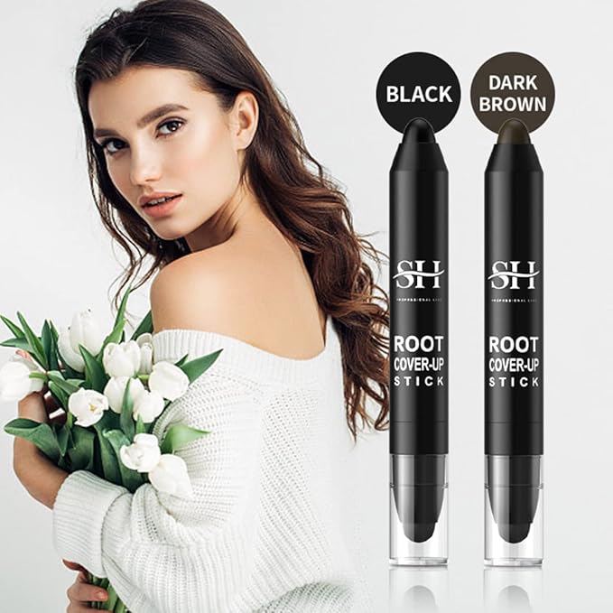 gowwim Root Touch Up Dark Brown, Quick Stick Instant Concealer for Roots and Grays (Black)