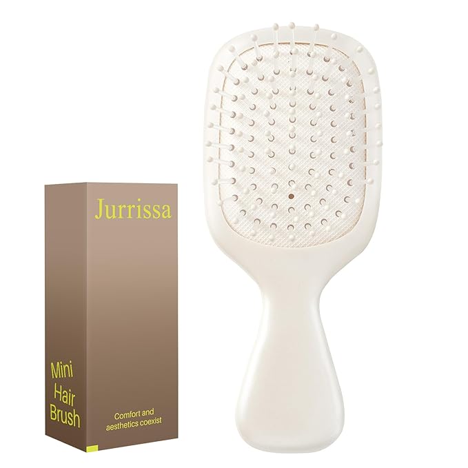 Mini Hair Bursh for Women Men and Kids, Protable Travel Size Hair Brush for Pockets Purses, Mini Detangler Brush for All Hair Types, Small Paddle Brush for Detangling (White)