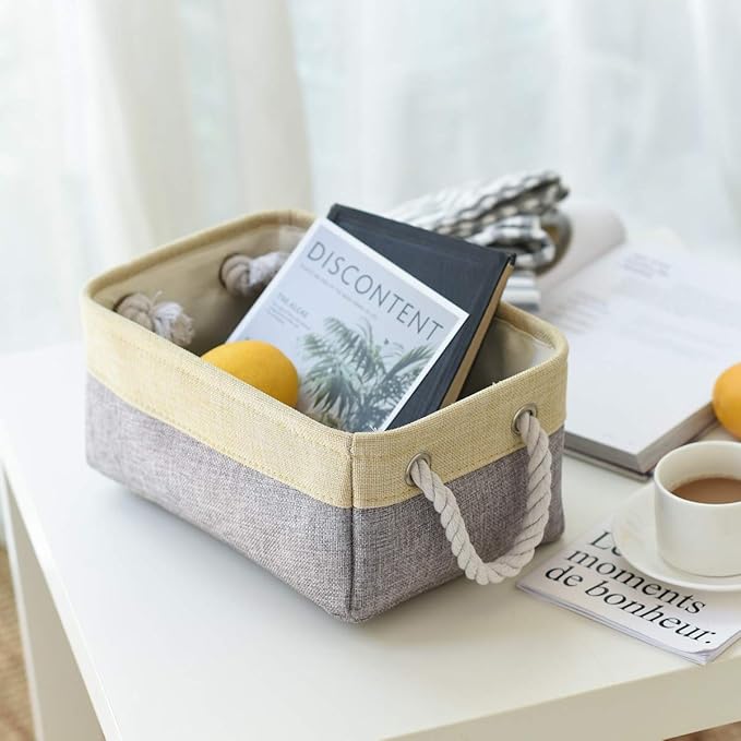 TheWarmHome Storage Baskets for Organizing - 11.8x7.8x5.2 inch Small 6 Pack Storage Bins for Shelve, Farbic Storage cubes Organizer for Baby Toys Nursery (Gold & Grey)