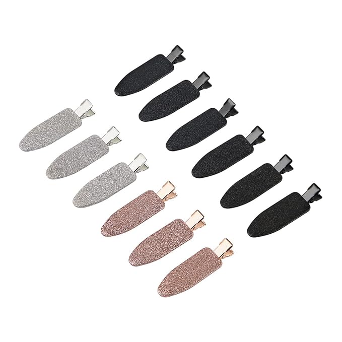 minihope 12 pieces No Bend Hair Clips, Curl Pin Clips, No Crease Hair Clips for Makeup Application，2022 style, non-slip.Hair won't get caught between plastic attached to metal. (Shiny)…