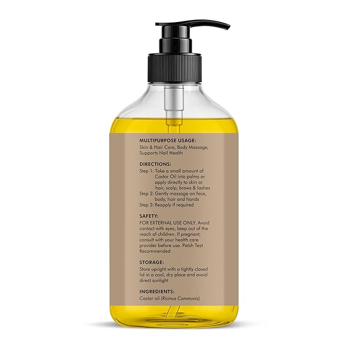 Majestic Pure Castor Oil - 100% Pure & Natural - Premium Grade, Cold Pressed, Hexane Free - Hair, Eyelashes, Eyebrows, Nails - Moisturizing & Nourishing - 16 Fl Oz