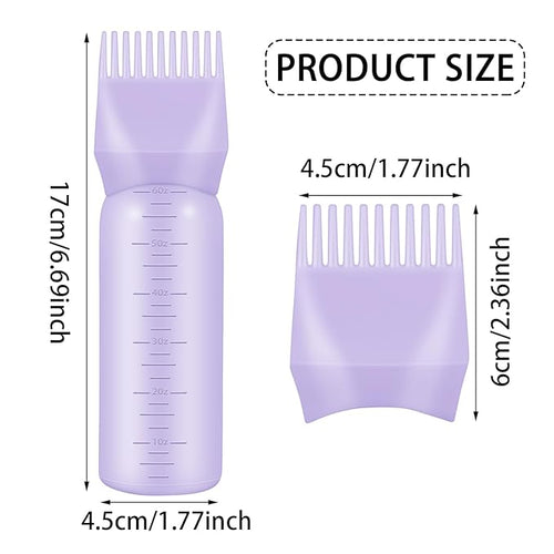 4Pcs Root Comb Applicator Bottle, 6 Ounce Hair Dye Bottles with Comb and Graduated Scale Plastic Hair Oil Brush for Hair Care and Color, Purple