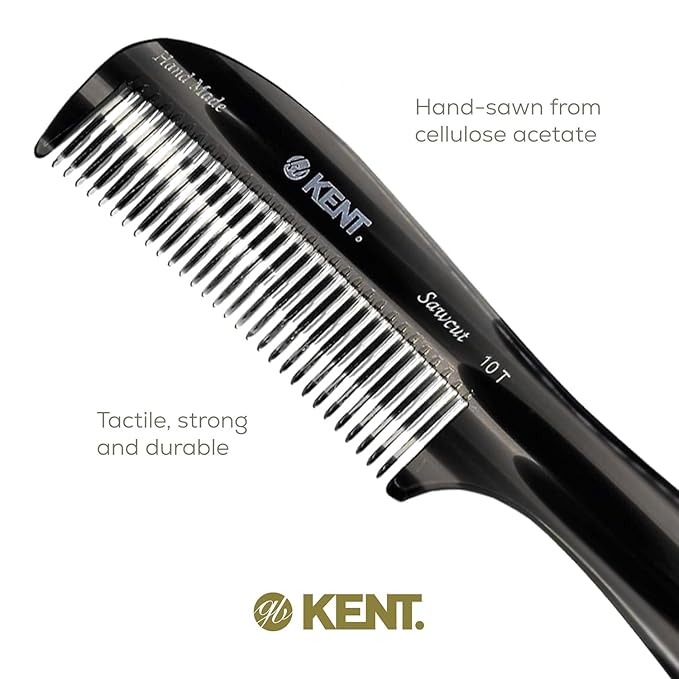 Kent 10T Graphite Large Detangler Comb, Handmade Wide Tooth Comb for Curly and Thick Hair, Detangling Combs For Wet and Dry Hair, Saw-Cut and Hand Polished Handmade in England