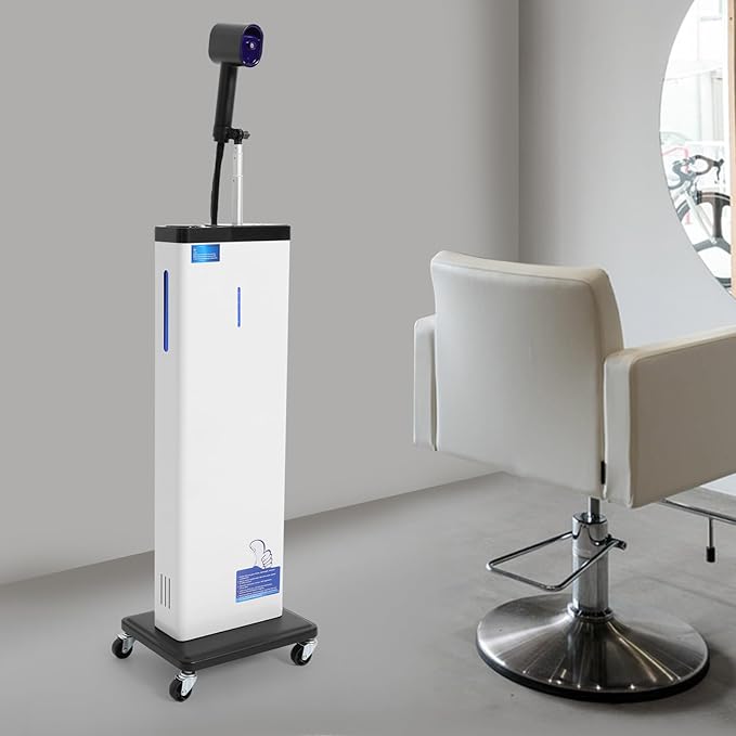 Nano Mist Hair Steamer, 1300W Professional Hair & Scalp Care Machine with 9 Steam Settings, 800ml Tank, Negative Ion & Blue Light Therapy, Rolling Stand for Salon & Home Use, Deep Conditioning, White