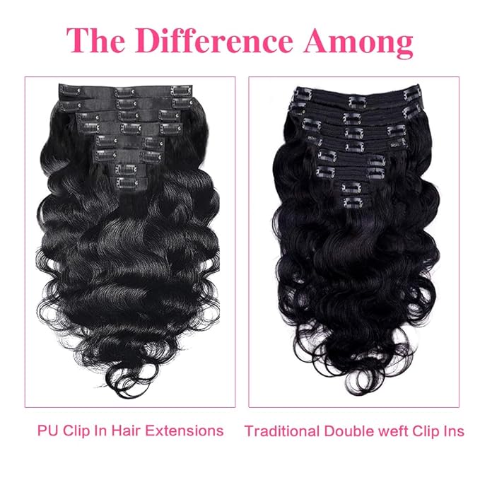 Body Wave Seamless Clip In Hair Extensions Real Human Hair Clip Ins 100% Unprocessed Human Hair Extensions 8pcs with 18Clips Per Set 120g(20inch,Natural Black)
