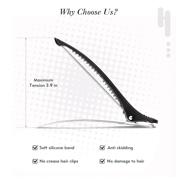 12 Pcs Professional Hair Sectioning Clips, Salon and Home Use Clip for Hair Sectioning, Anti-Slip No-Trace Hair Styling Clips with Silicone Band