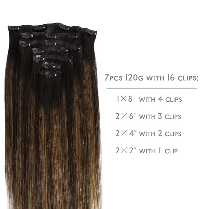 WENNALIFE Clip in Hair Extensions Real Human Hair, 24 Inch 140g 7pcs Remy Hair, Balayage Dark Brown Mixed Chestnut Brown Straight Natural Extensiones De Cabello Humano Con Clip Ins