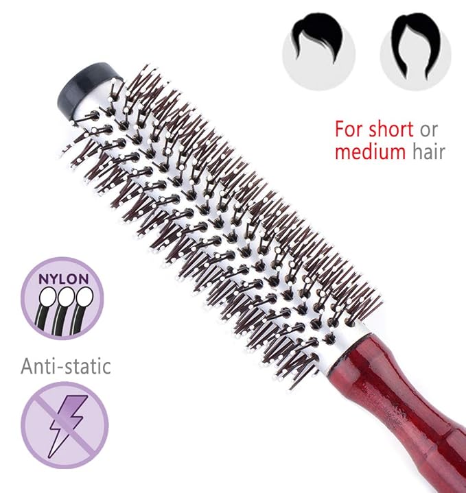 PERFEHAIR Small Round Hair Brush for Blow Drying With Soft Nylon Bristles, 1.6 Inch, for Short or Medium Curly Hair-Red