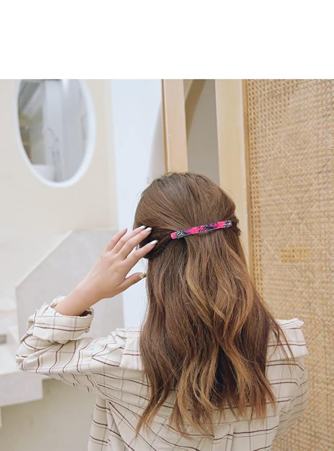 Fsmiling Small Hair Barrettes for Women, 4pcs Tortoise Acetate Automatic Clips for Thin Hair