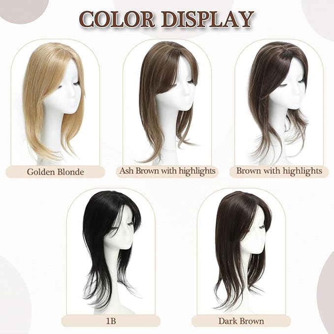 UDU Ash Brown Highlights Synthetic Fiber Hair Toppers for Women with Multi-layer Long Straight Wavy Clip in Wiglets and Fringe Bangs