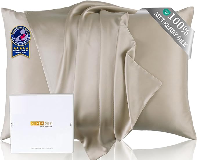 ZIMASILK Upgraded 100% 6A Grade Pure Mulberry Silk Pillowcase for Hair and Skin Silk Pillow Cases with Reinforced Hidden Zipper, More Soft & Durable, Gift Box (Queen 20"x30" Taupe)