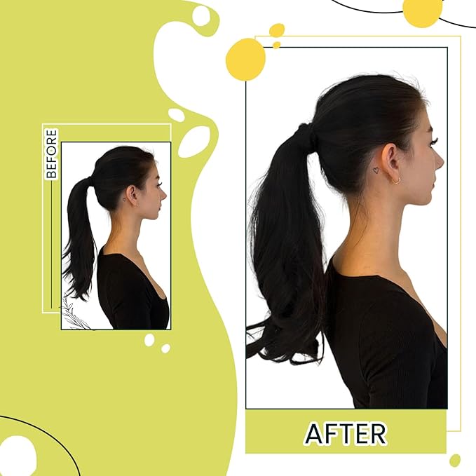 RUNATURE Ponytail Extension Real Human Hair, Long Human Hair Ponytail 20 Inch, Black Ponytail Extension Wrap Around, Straight Remy Natural Hair, Add Length, 80g #1B Off Black