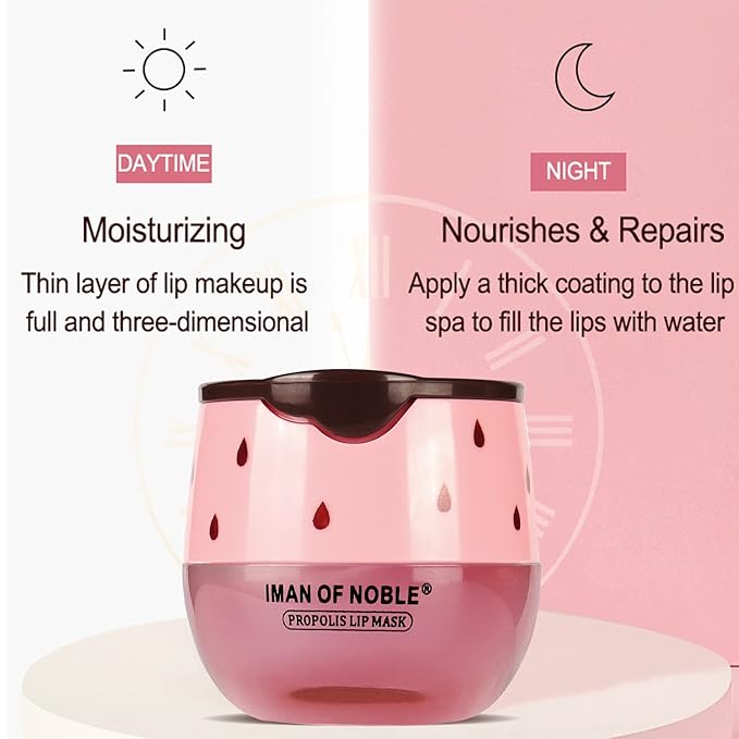 Strawberry Sleeping Lip Mask,Bee Lip Balm Lip Mask Honey Pot Propolis Moisturizing Lip Balm with Stick,Plumping Lip Hydrating Prevention Dry& Cracked Lip Scrubs Exfoliato Lip Wrinkle Care(Strawberry)