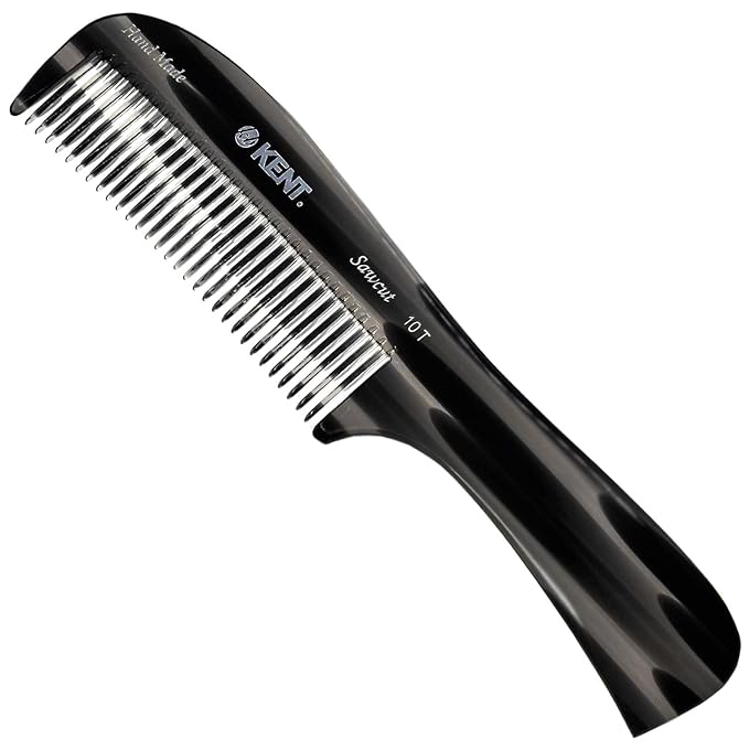 Kent 10T Graphite Large Detangler Comb, Handmade Wide Tooth Comb for Curly and Thick Hair, Detangling Combs For Wet and Dry Hair, Saw-Cut and Hand Polished Handmade in England
