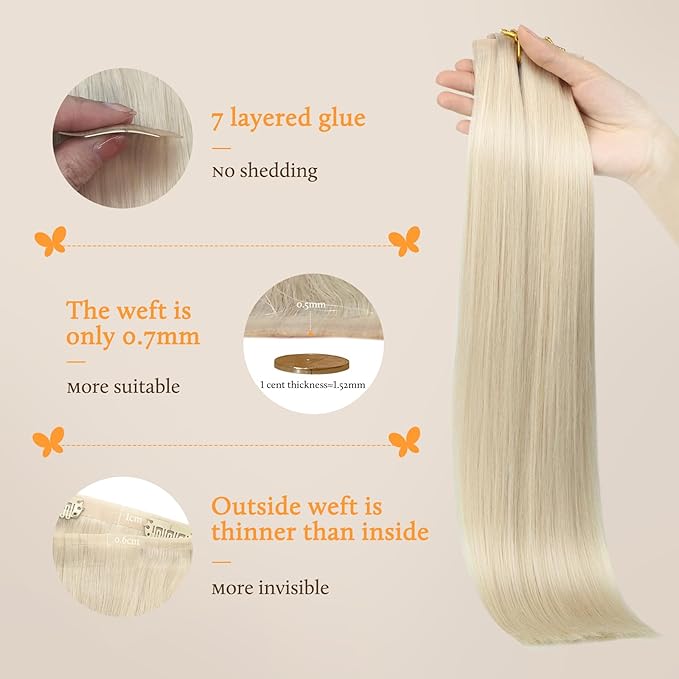 DOORES Hair Extensions Real Human Hair, Platinum Blonde 14 Inch 7pcs 110g, Seamless Clip in Hair Extensions Human Hair Extensions Remy Straight Hair Extensions Clip Invisi Edge Hair Extensions