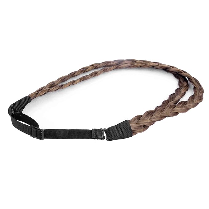DIGUAN Double Three Strand Synthetic Hair Braided Headband Hairpiece Extension Women Girl Beauty accessory (Warm Brown)