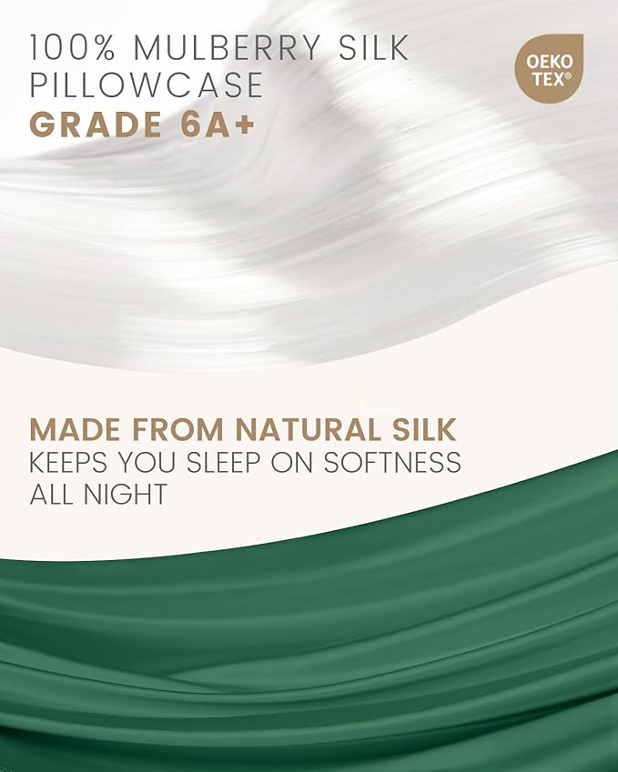 THXSILK Set of 2 100% Mulberry Silk Pillowcase for Hair and Skin Heath, Grade 6A+ Mulberry Silk Both Sides, Hypoallergenic Pillow Cover with Zipper, Best Gift Choice (King 20"x36", Emerald Green)