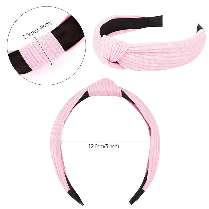 VELSCRUN Headbands for Women 7 Pcs Different Pink Fashion Knotted Solid Head Bands Pearl Headband Non Slip Hair Band for Womens Gilrs Thin Thick Short Hair Face Wash Hair Accessories