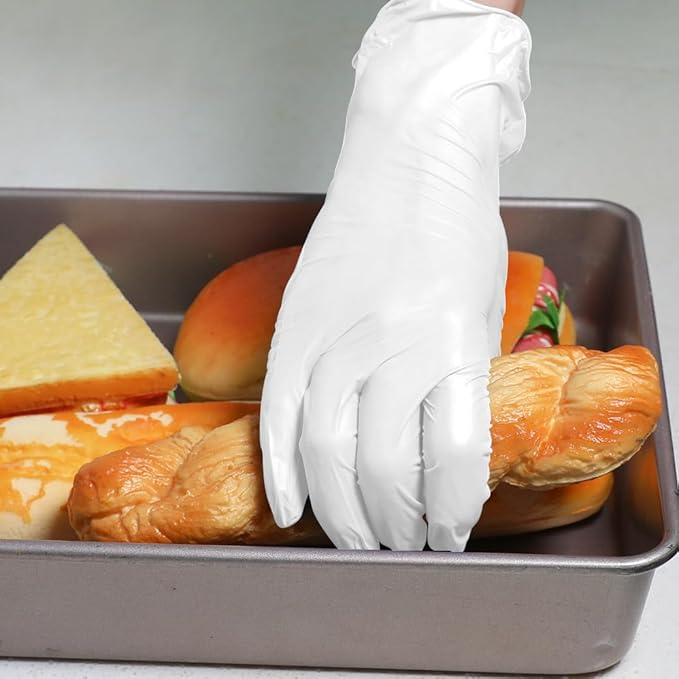 Disposable Gloves Small, Nitrile and Vinyl Blend Material Gloves, Latex Free 4 Mil 100 Pc Food Grade Glove for Cleaning, Food Prep, Hair Dye, Tattoo, White