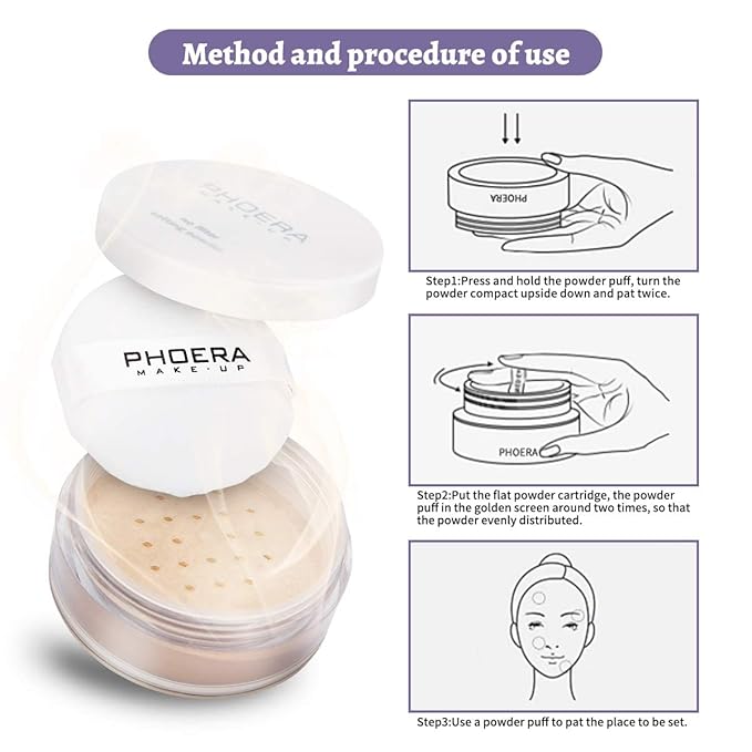 PHOERA Setting Powder Controls Oil,Setting Powder Makeup Light,Loose Powder Makeup Coverage,Loose Setting Powder Mini,0.17oz (Big02# Cool Beige)